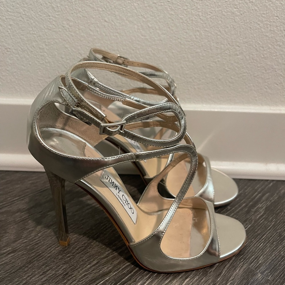 Size 37 Jimmy Choo Metallic Silver Azia Heels